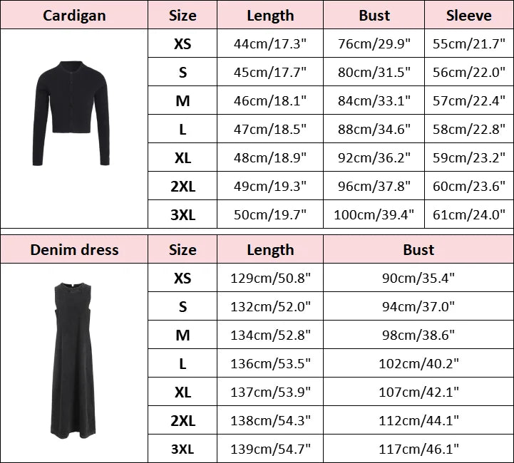 AP New 2025 Autumn Women Denim Sleeveless Dress Black Knitting Cardigan Fashion Style