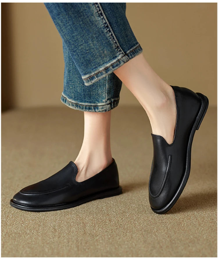CICIYANG Loafers Women 2025 New Spring Round Toe One Foot Slip-on Shoes Women Genuine Leather Soft Flats Shoes Women