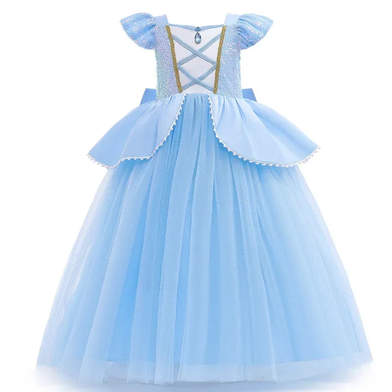 Cinderella Princess Costumes for Girls Halloween Disguise Carnival Cosplay Costume Kids Sequin Fluffy Mesh Evening Party Dresses