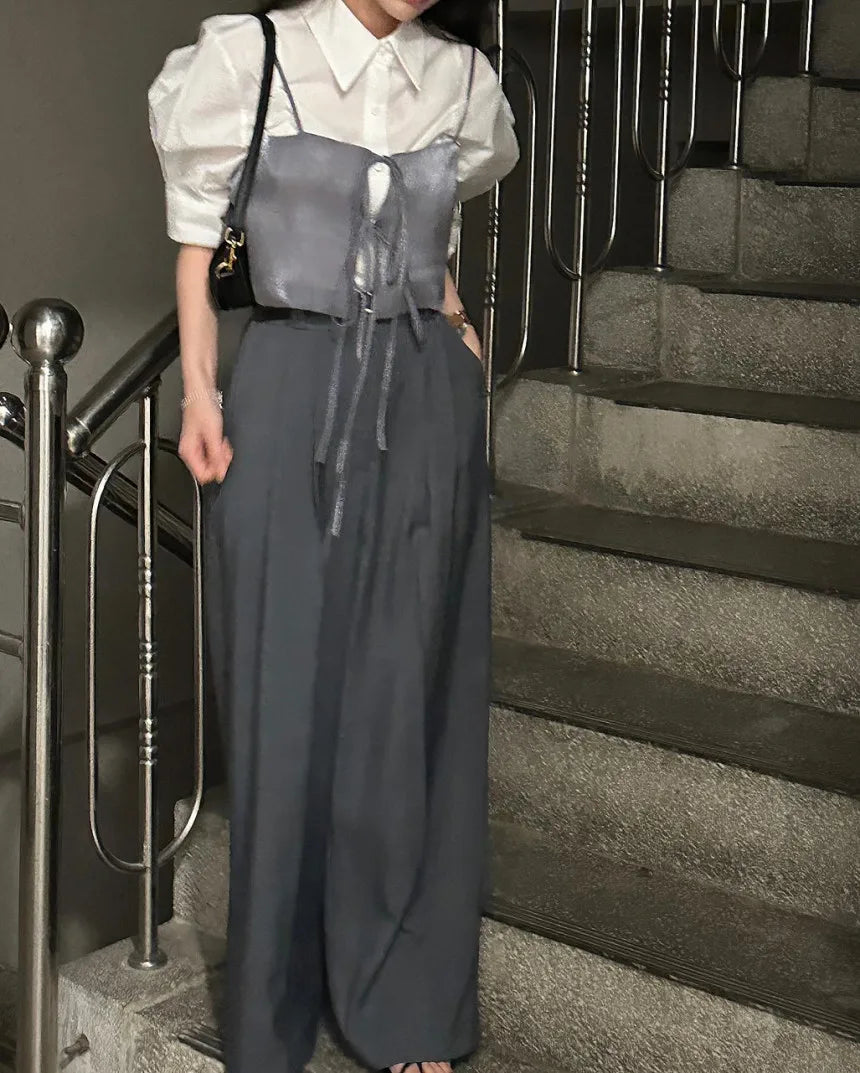 Chic Summer Loose ort Svel Vest Women's Faion Design Collar Tied Casual Versatile Layering Top Chinese Brand