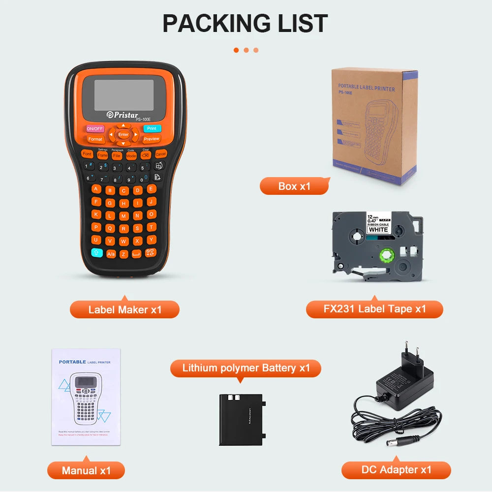 PS100E Auto Cutting Label Printer with 10PK Heat Shrink Tube Tape 11.8mm for HSe231 Portable Industrial Label Maker Machine