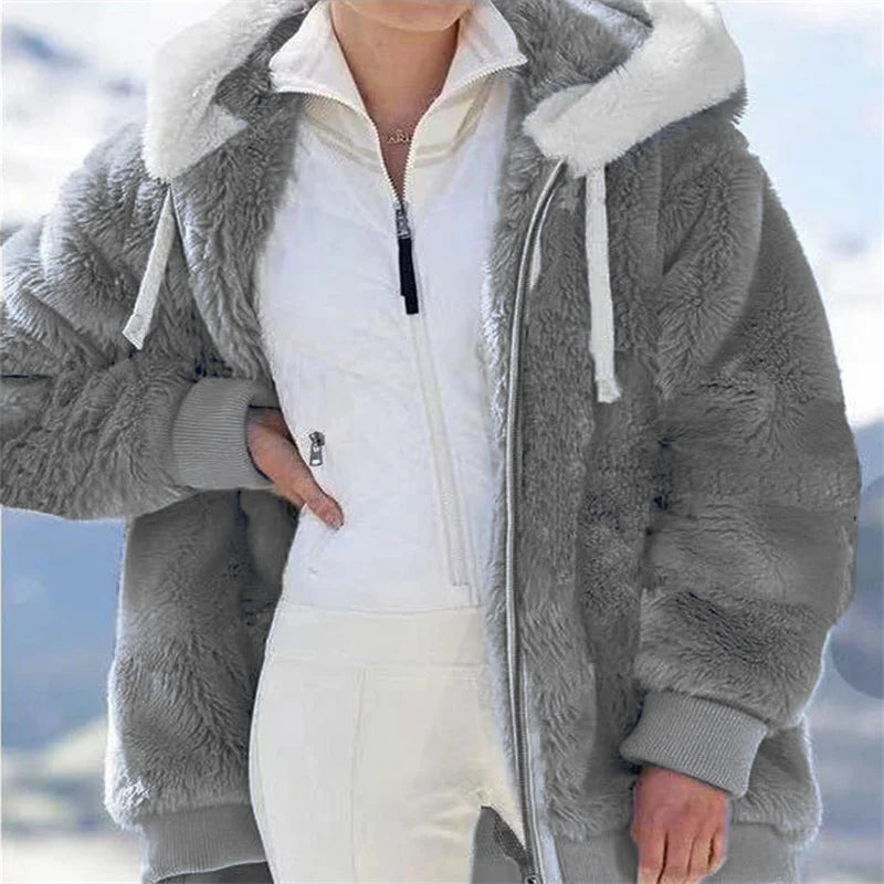 Women Winter Warm Faux Fur Jacket Plush Coat New Casual Hooded Fashion Zipper Soft Fleece Cashmere Jackets Female Thick Clothing