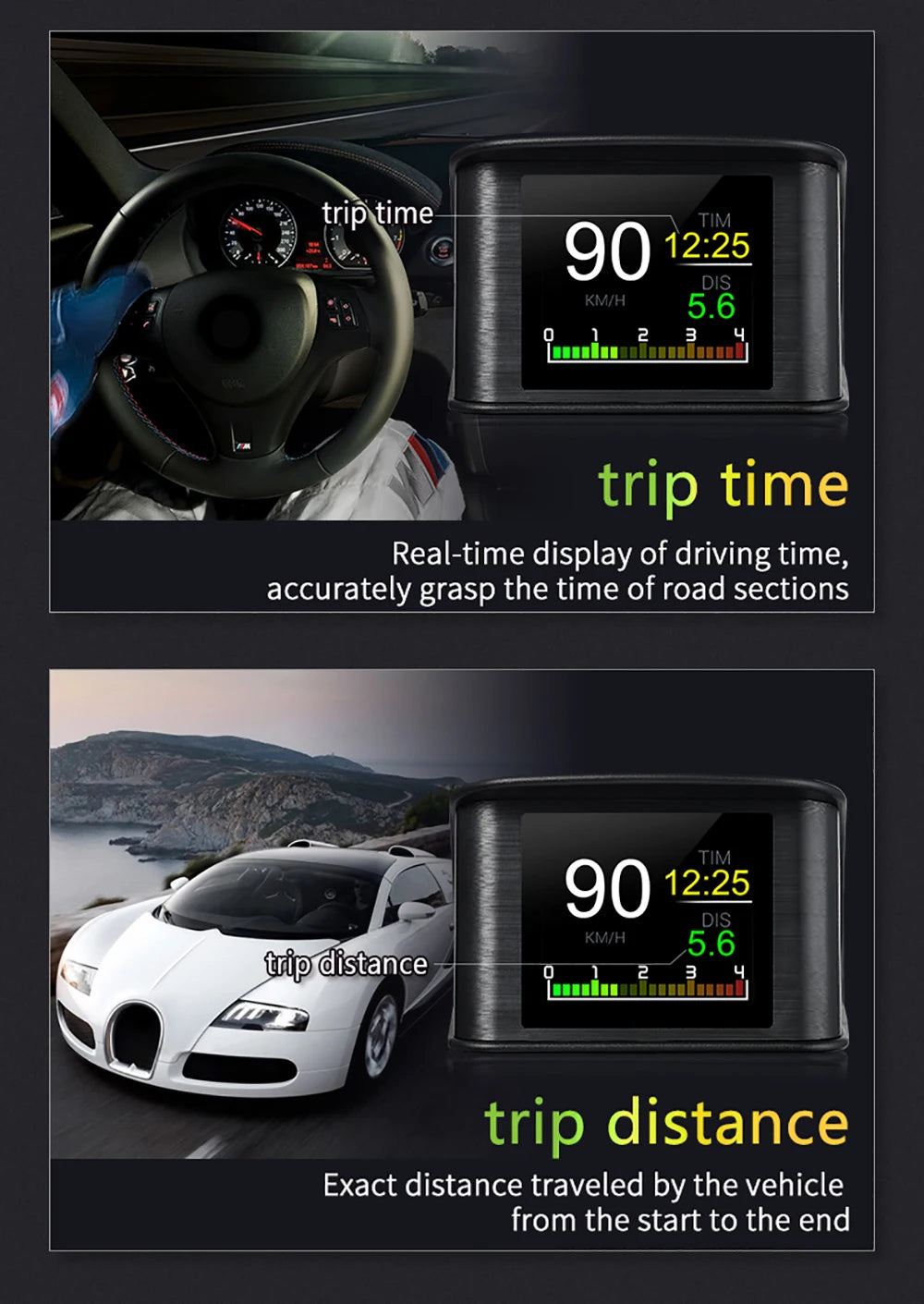 P10 Pro Head Up Display On-board Computer Car Digital OBD2 Mileage OBD Driving Computer Display Speedometer Temperature Gauge
