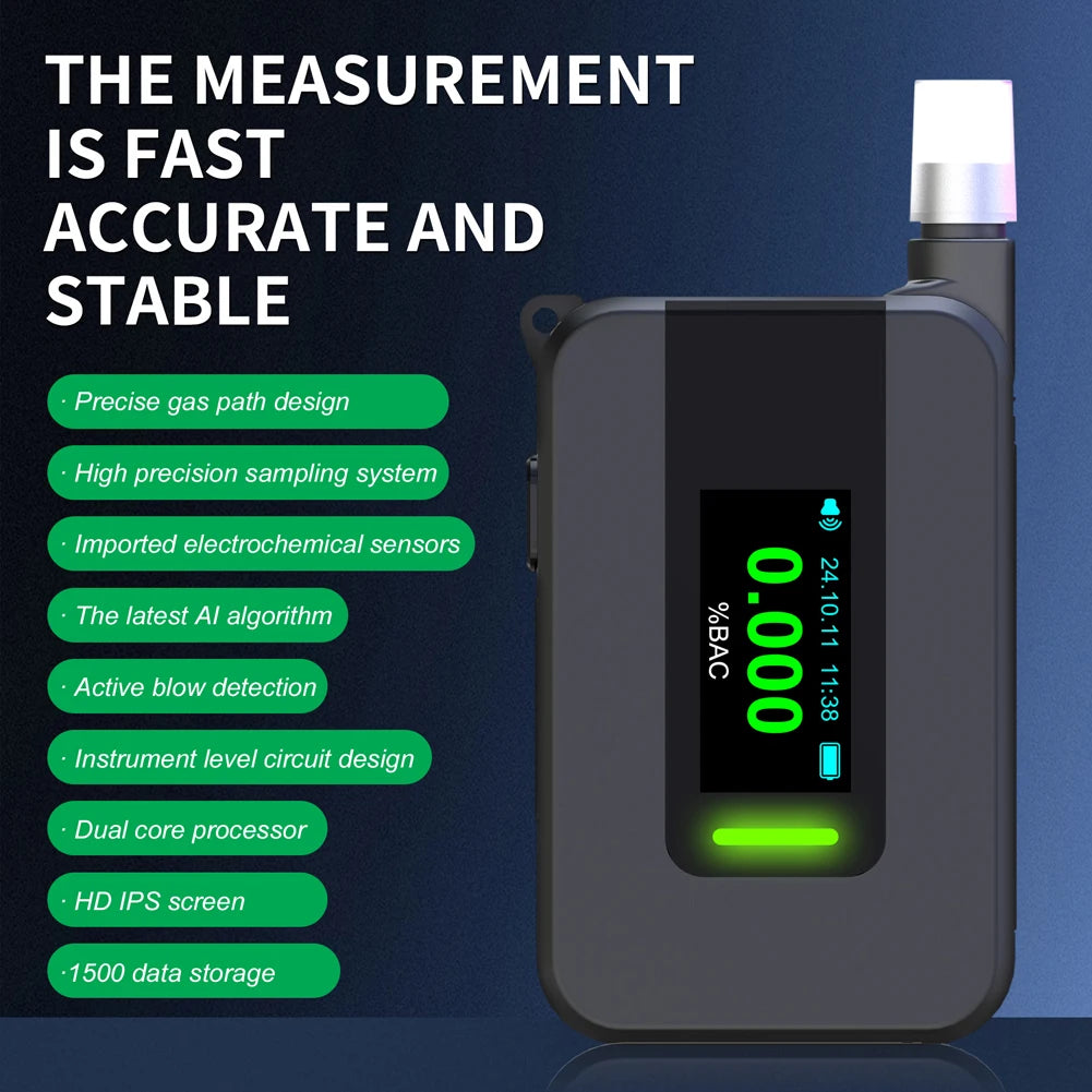 Electrochemical Alcohol Tester High Precision Non-Contacting Electronic Breathalyzer Portable Alcohol Meter for Professional Use