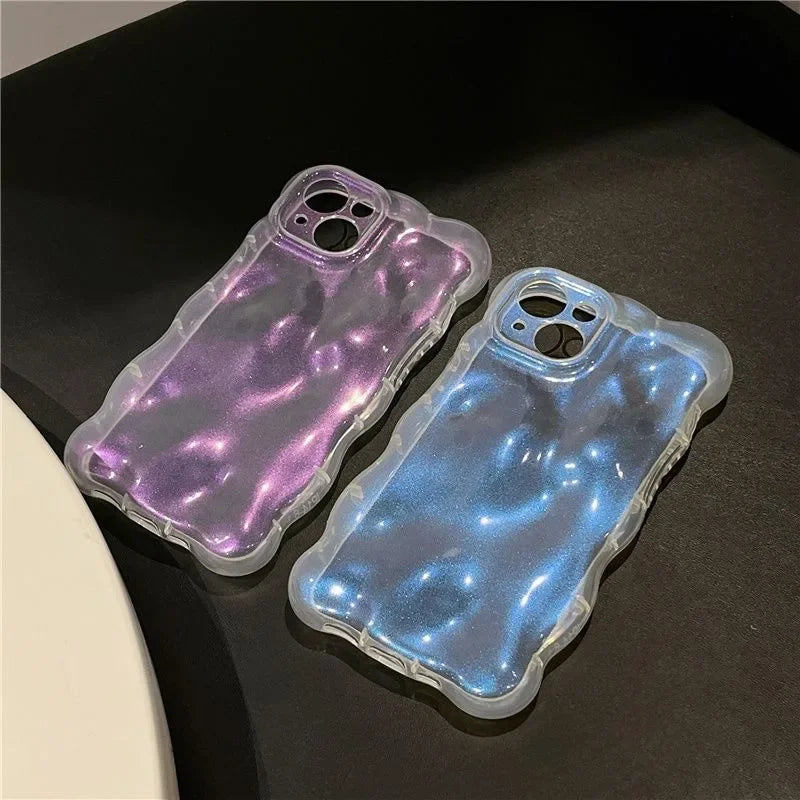 Transparent 3D Bubbles Shape Curly Shiny Phone Case For iPhone 17 Pro Air 15 16 Plus 14 13 12 Pro Max 11 Meteorite Wave Cover