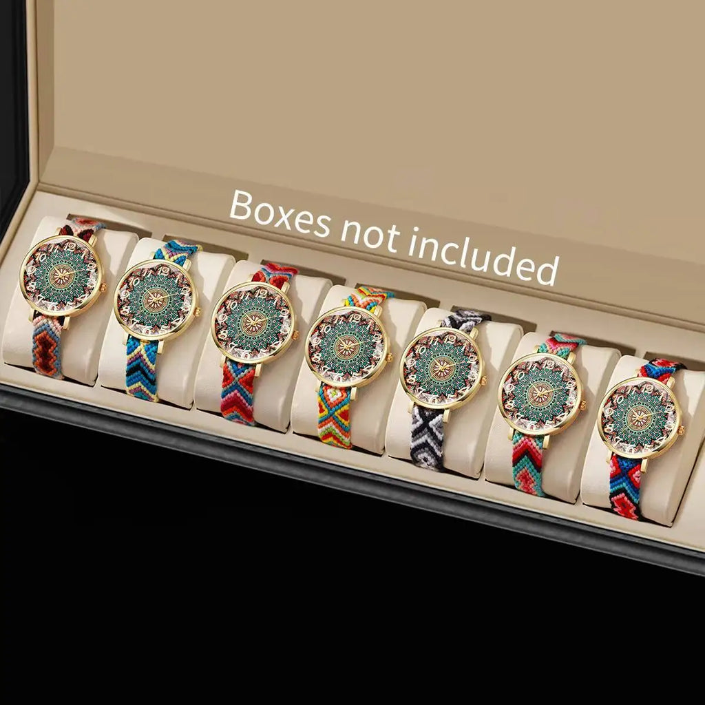 1/6/7PCS Fashion Women Watches Vintage Woven Strap Ladies Quartz Wristwatches Reloj Mujer（Without Box）