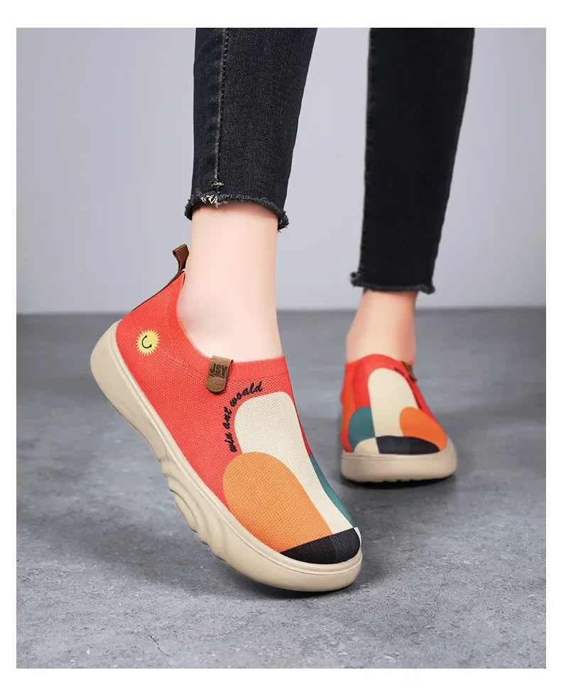 Spring and summer women's breathable knitted sports shoes, casual sponge shoes, lightweight mesh low top shoes  platform boots