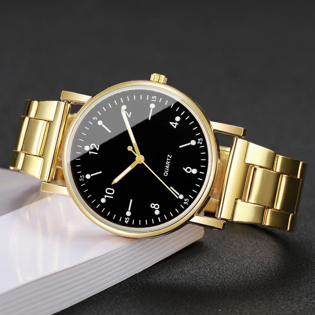 2/4PCS Fashion Arabic Dial Women Watches Heart Bracelets Set Simple Alloy Band Quartz Wristwatch Reloj Mujer（Without Box）