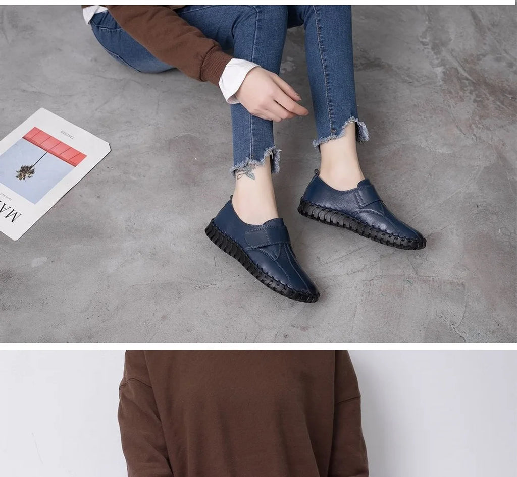 Ballet Flats Women Shoes Loafers Genuine Leather Woman Flats Slip On Women's Loafer Female Moccasins  Mom Work Shoes 35-42