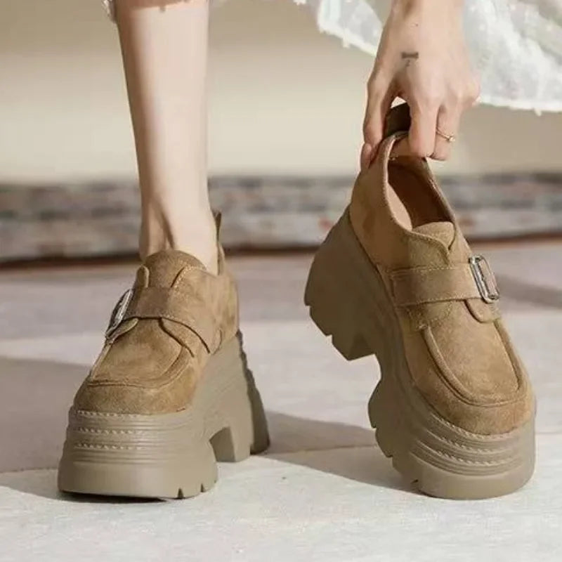 Ladies Shoes 2025 High Quality Buckle Strap Women's High Heels Fashion Round Toe Dress Pumps Women Hot Sale Solid Platform Heels