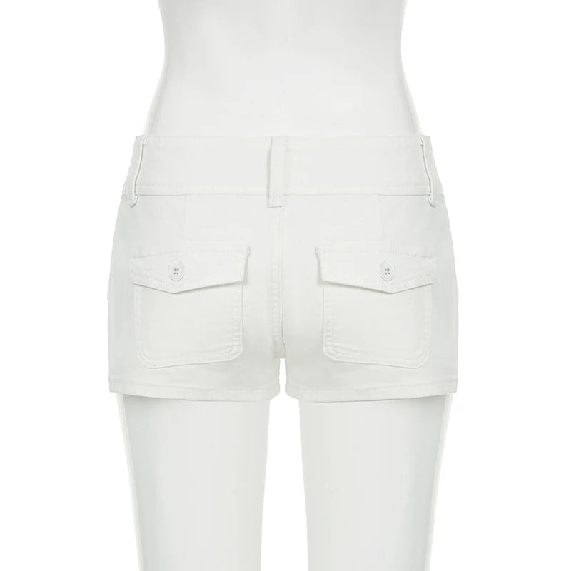 Y2K Women's Knitted White Shorts Pockets Sexy Low Rise Skinny Super Short Pants Streetwear Casual Summer Chic Basic Shorts Chic