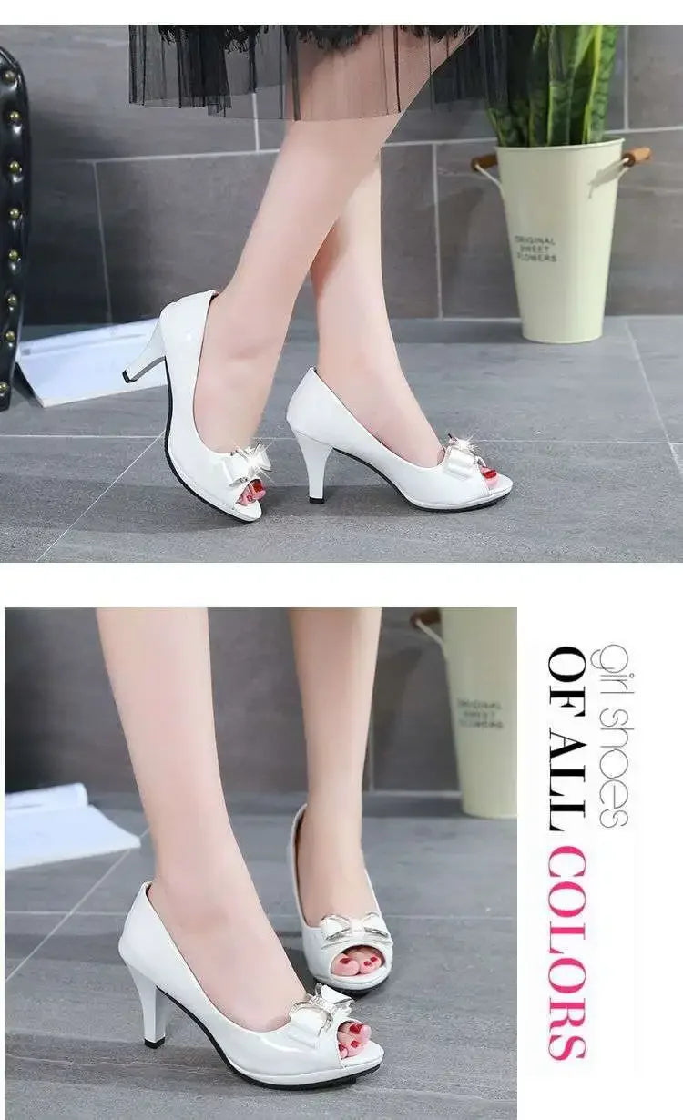 2024 Female Stiletto High Heel Shoes Woman Pumps Sexy Open Toe Fish Mouth Shoes Woman Bowknot Party Sandals Ladies Summer Shoes
