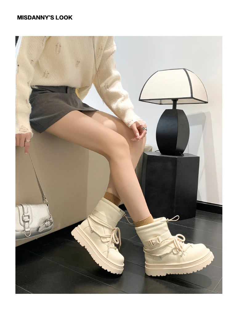 Women's Snow Boots Winter Ankle-length Flat Thick Sole Warm Cotton Shoes Short Plush Women's 2024 Casual Boots Style Flat With