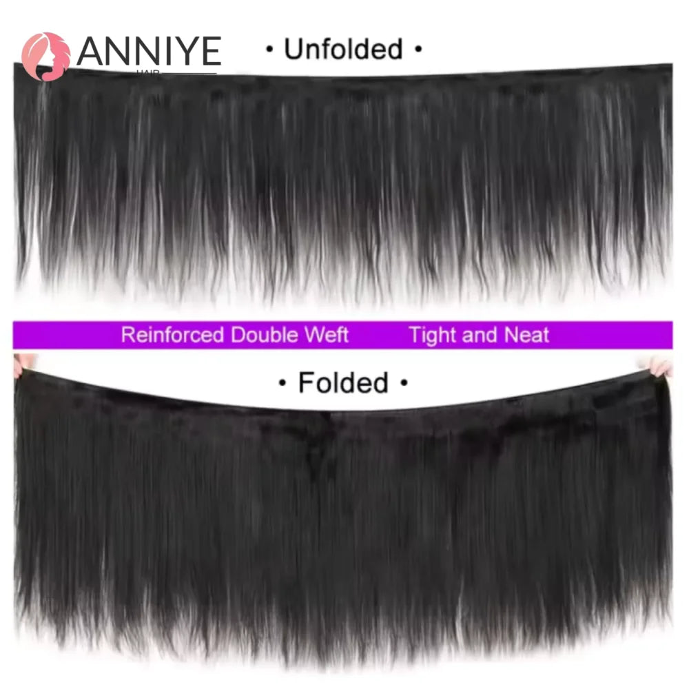 Raw Indian Straight 3 Bundles With 4x4 HD Lace Closure Frontal Human Hair Double Weft Natural Color Hair For Black Women ANNIYE