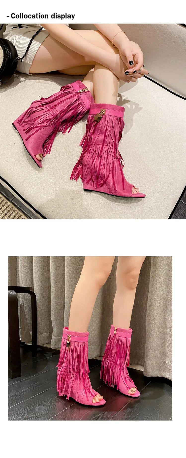 Designer Fringe Wedges Boot Sandals Woman High Heels Open Toe Party Prom Shoes 2025 Sexy Zipper Female Pumps Women Boots