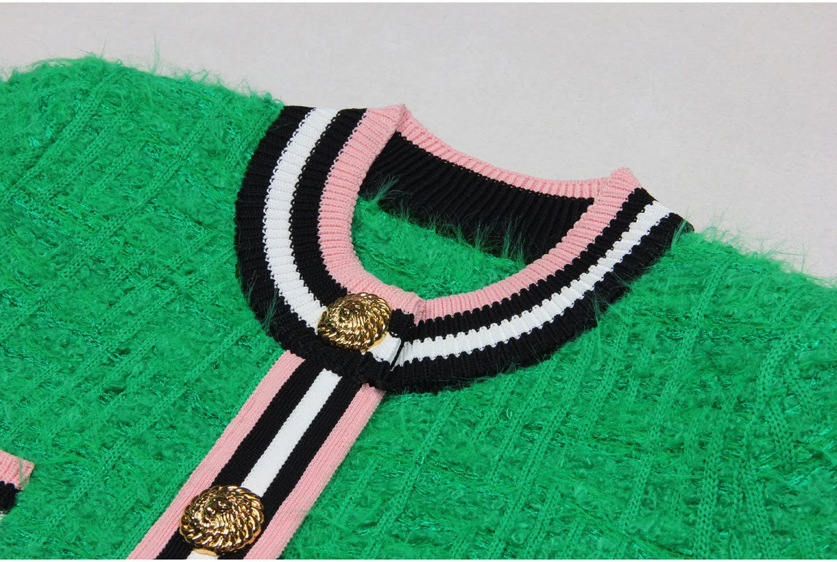 ZJYT Autumn Designer Single Breasted Cardigan Sweaters for Women Knitting Tops Short Sleeve Knitwears Jersey Mujer Blue 2024 New