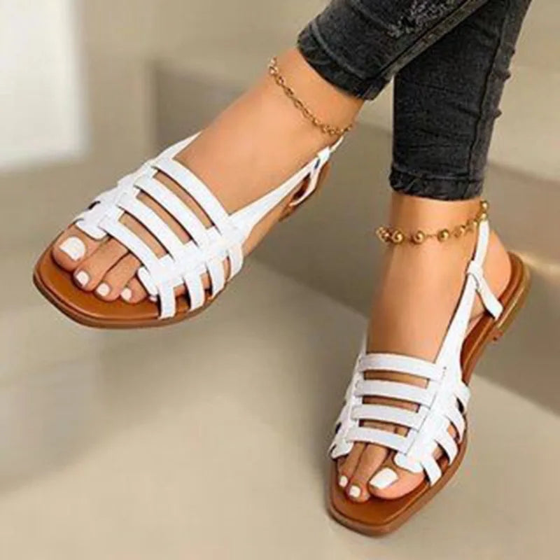 Women Shoes Plus Size 35-43 Women Sandals Summer Hollow Out Roman Shoes Gladiator Open Toe Beach Flats Ladies Footwear