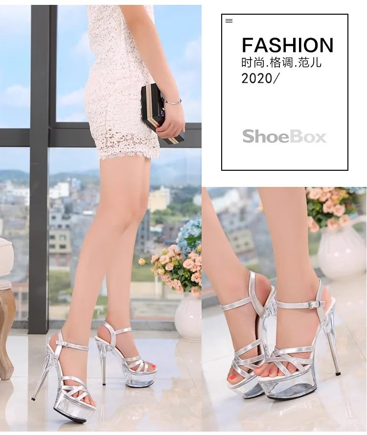 New 2024 Summer Fashion Sandals Sexy Open Toe 15CM High Heels Party Dress Wedding Nightclub Women Shoes Platform Stripper Heels