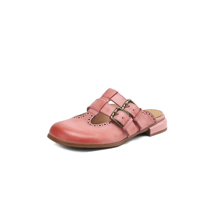 New Fashion Sandal Women Pumps Shoes Sexy Slingback Heels Retro Leather Party Casual Summer Round Toe Shoes Mueller Slippers