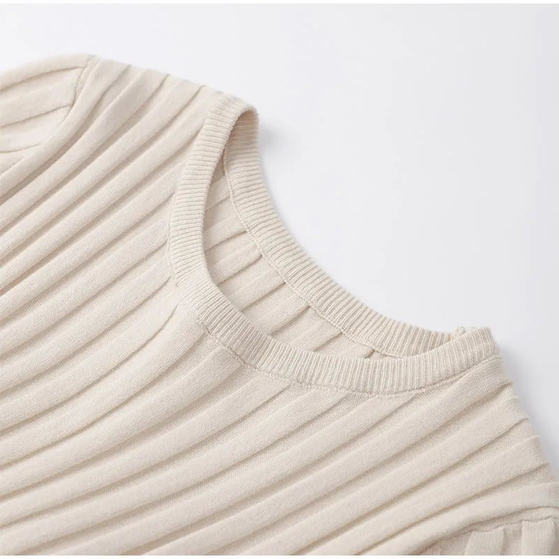 Knitted Women Long Dress Short Sleeve Pleated Lady Dresses 2024 Fashion Autumn Winter Hip Package O Neck Female Vestidos