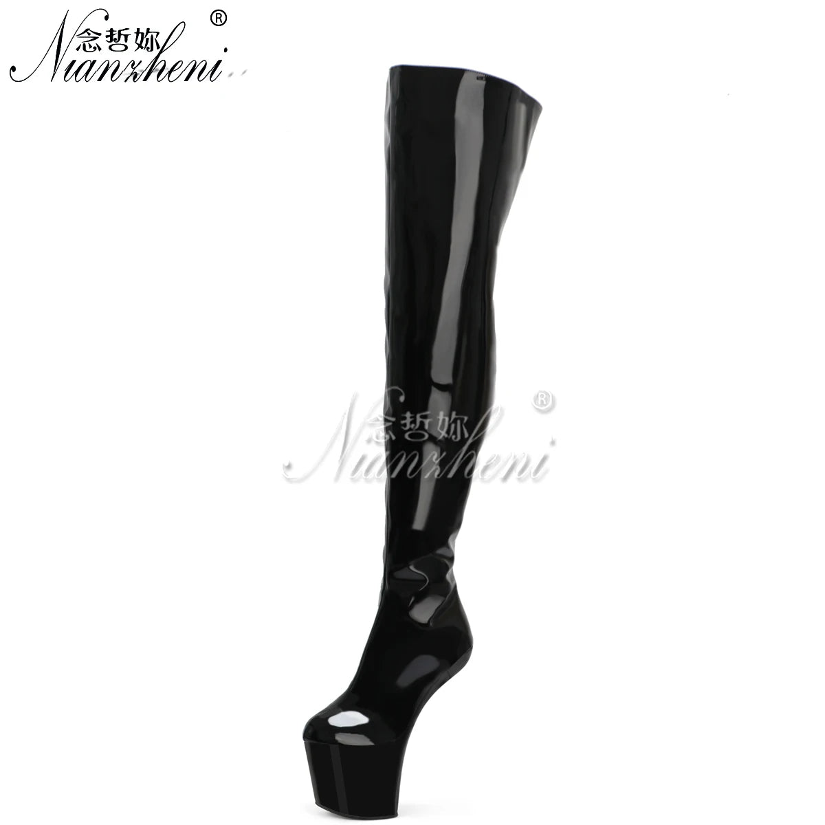 Over The Knee Boots Heel-less shoes 20cm Exotic Sexy Strip Pole Dance 8Inch Platform Round Toe Gothic Nightclub Crossdresser