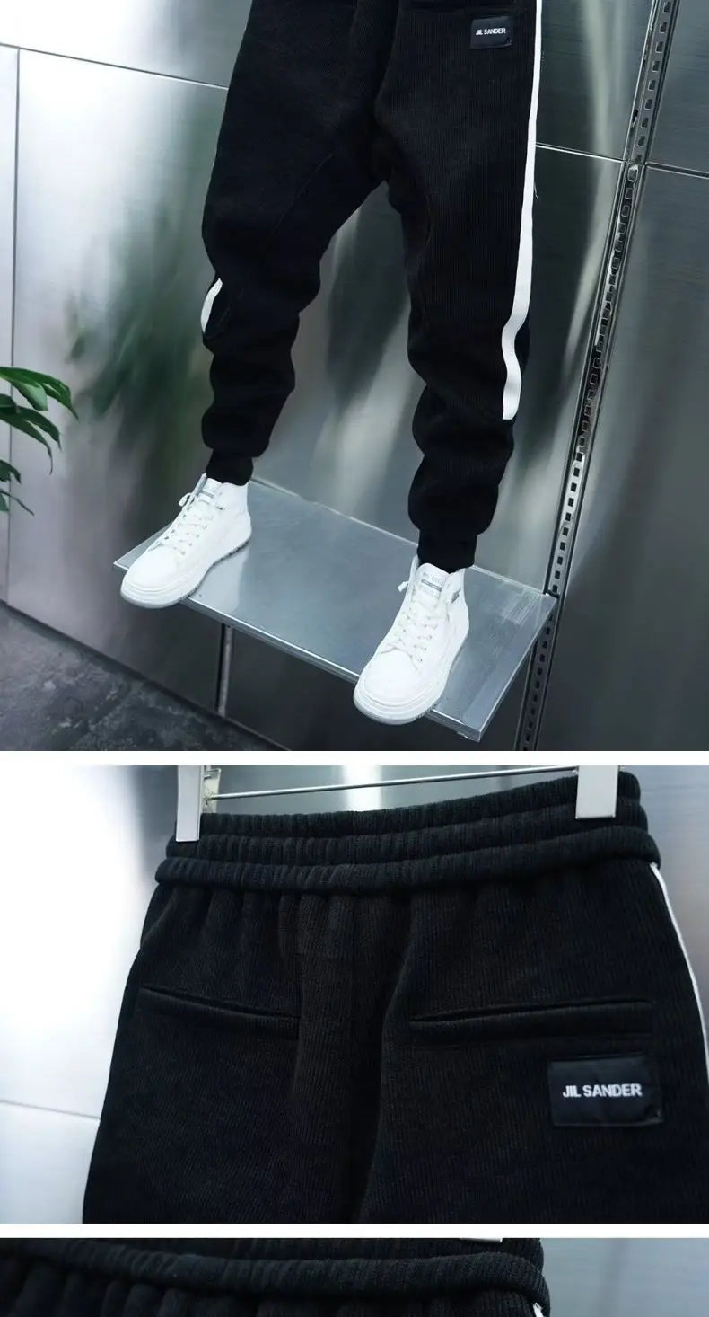 Fashion 2024 Autumn Winter New Black Jogger Men's Corduroy Pants Korean Elastic Waist Casual Pants Jogging Striped Harem Pants