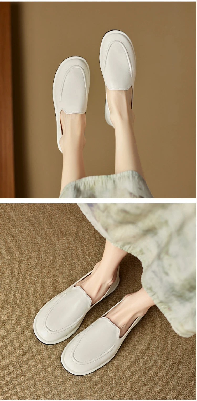 CICIYANG Loafers Women 2025 New Spring Round Toe One Foot Slip-on Shoes Women Genuine Leather Soft Flats Shoes Women