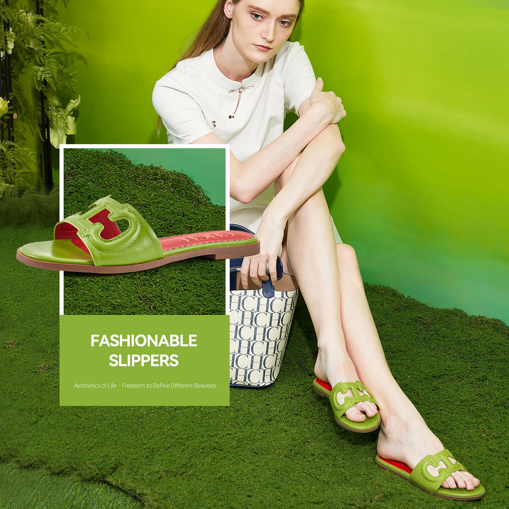 NEW Slippers Women's Shoes Leather Casual Shoes Flat Luxury Brand Shoes Essence Model