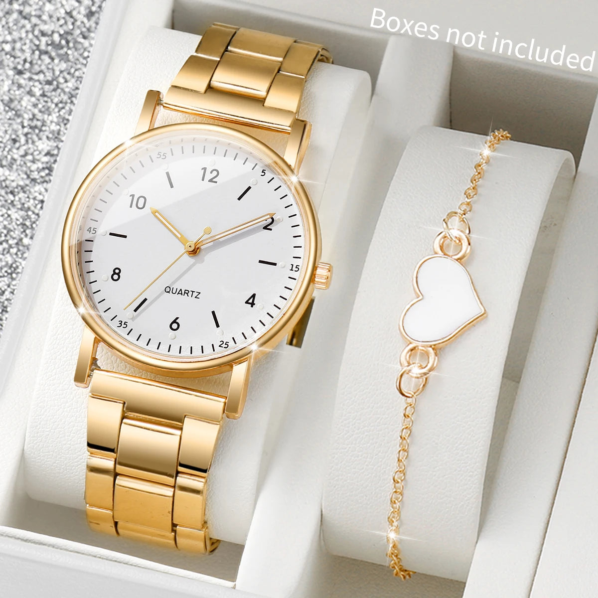 2/4PCS Fashion Arabic Dial Women Watches Heart Bracelets Set Simple Alloy Band Quartz Wristwatch Reloj Mujer（Without Box）