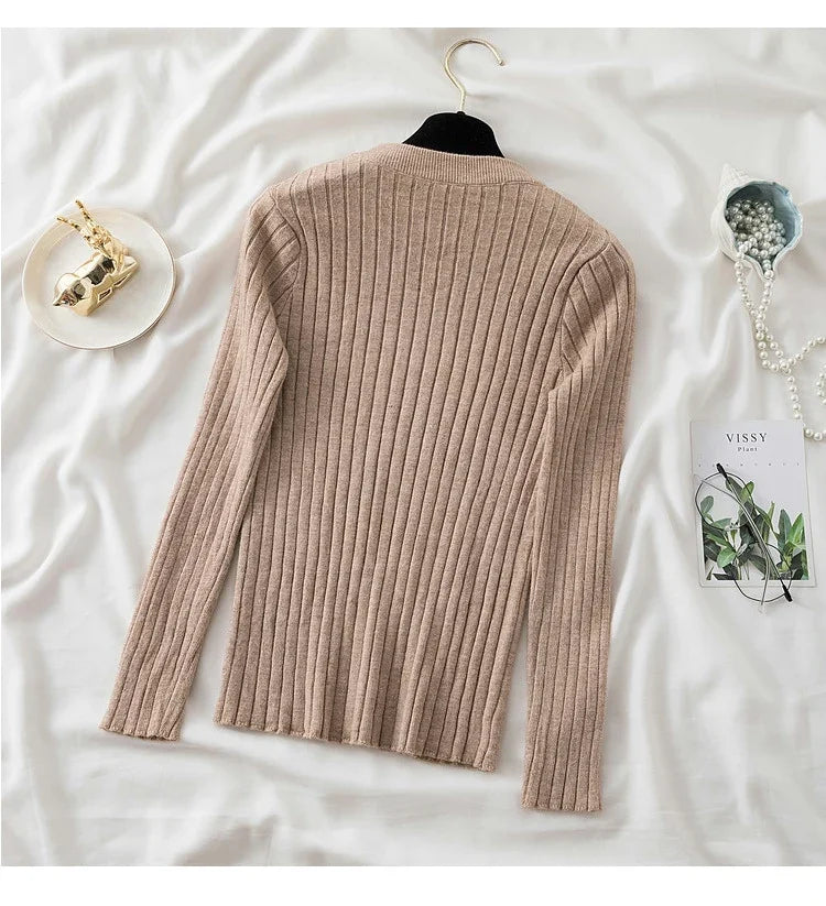 Autumn Winter 2025 Tops Pullovers Women Sweaters Knit Soft Jumper Tops O-Neck Ribbed Long Sleeve Korean Slim-fit Female Sweater