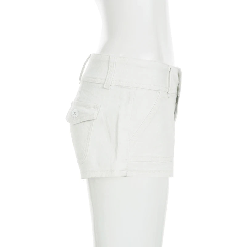 Y2K Women's Knitted White Shorts Pockets Sexy Low Rise Skinny Super Short Pants Streetwear Casual Summer Chic Basic Shorts Chic
