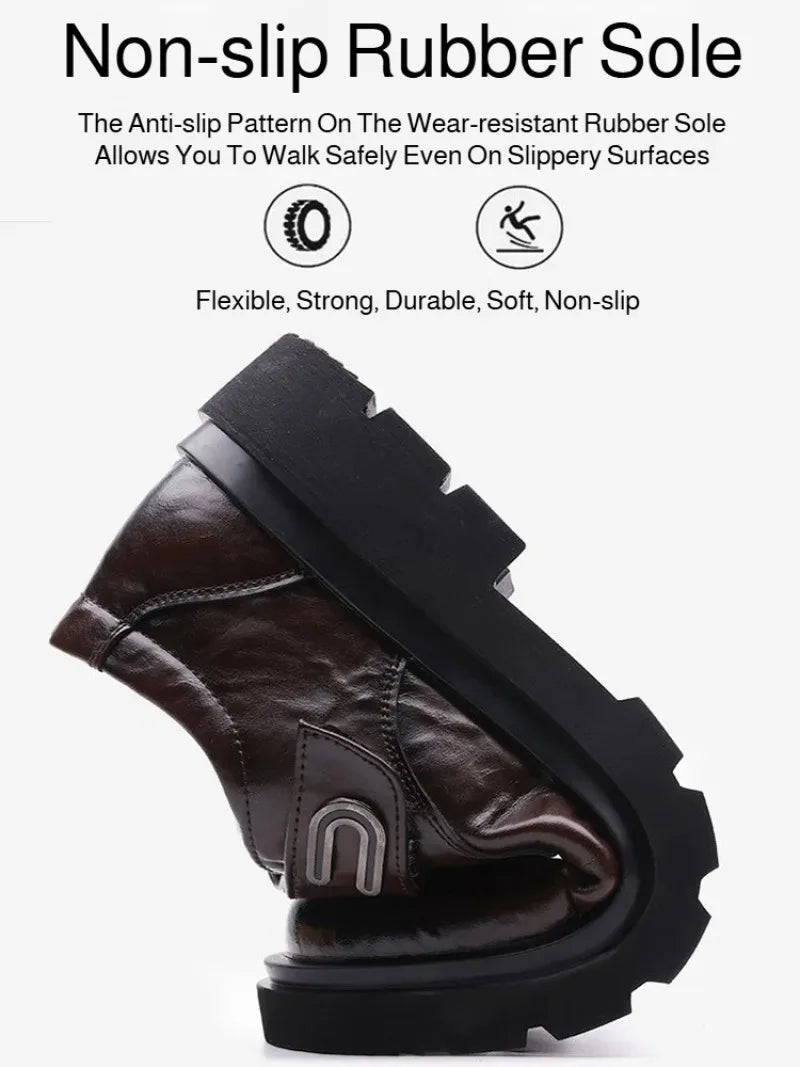 Black Men's Business Shoes Outdoor Soft Sole Breathable Thick Sole Leather Shoes Spring and Autumn Low-top Slip-on Casual Shoes