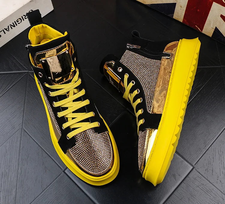 Luxury men's ankle boots Trend sports casual shoes High top board shoes Youth rhinestone casual shoes