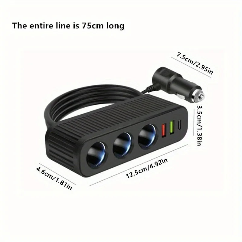PD 120W Fast Charger 12V/24V Dual USB Quick Charge Power Adapter Charger One-to-four Multifunctional Socket Car Charger