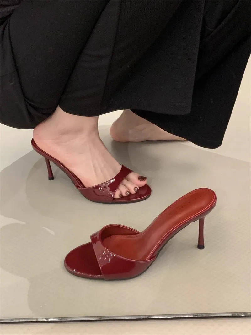 2025 Summer New Brand Women Slipper Fashion Open Toe Slip on Slides Ladies Elegant Thin High Heel Dress Pumps Slides