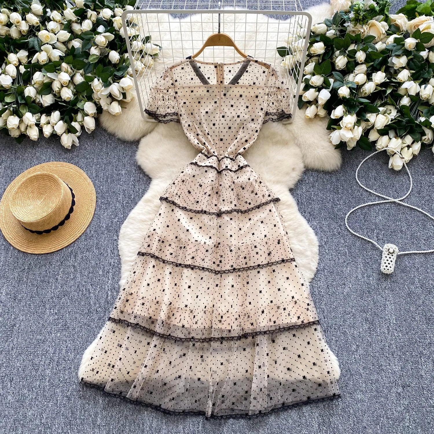 Ele Lace Splice Waist Cinched Me Dr Women's Summer New Sle Celebri Aosphere Super Fairy T Dr Skirt