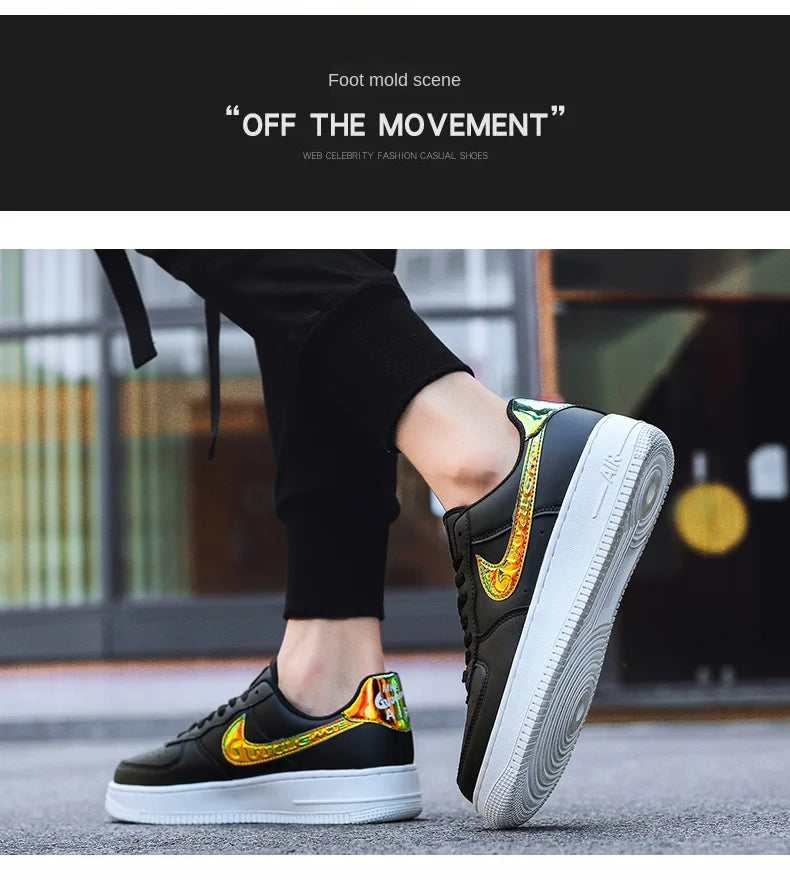 Aj1 Men's Air Force One Men's Shoes Video Game Pixel White Laser Joint Low-Top Sneakers Casual White Shoes