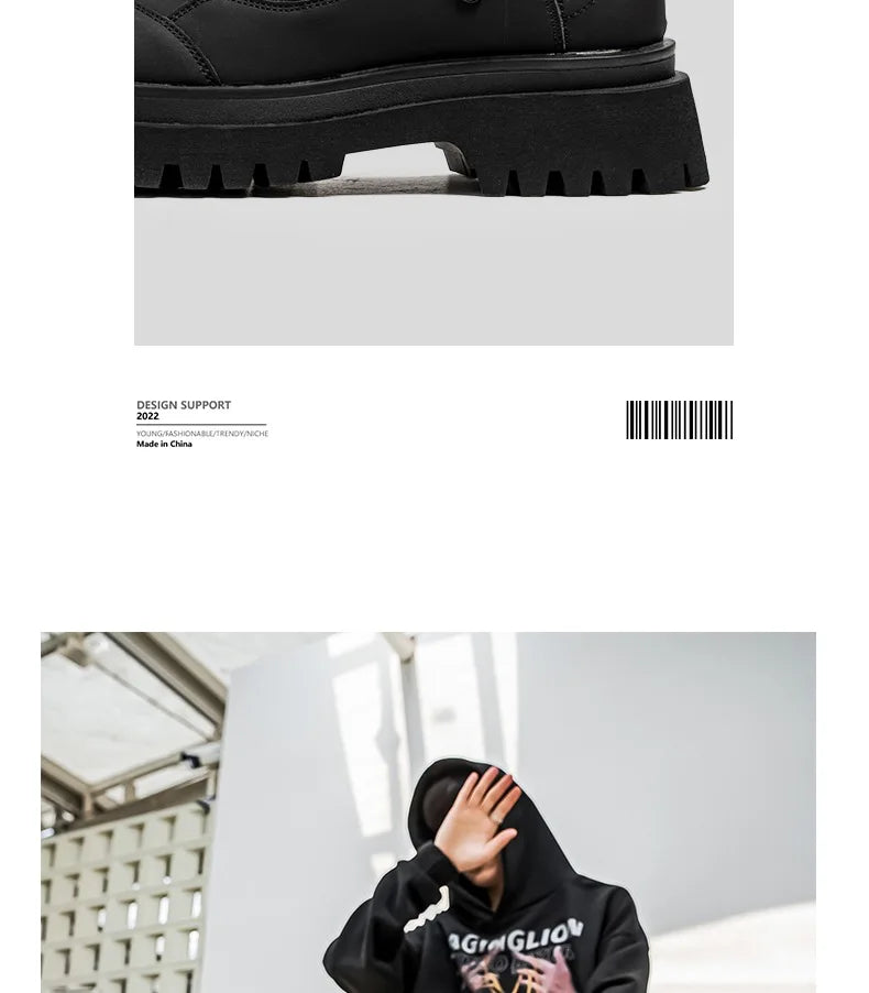 Men Platform Ankle Boots Fashion Personalized Strap Design Shoes Brand High Quality Motorcycle Boots Casual Outdoor Zipper Shoes