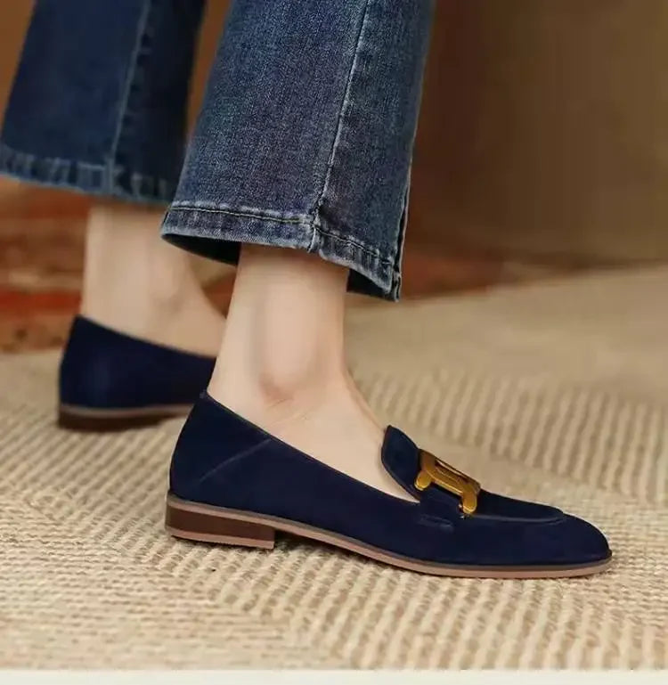 Women's Single Shoes with Heels Pointed Toe Metal Decoration Shallow Women Shoes Square Heel Spring Rubber Sole Zapatos De Mujer