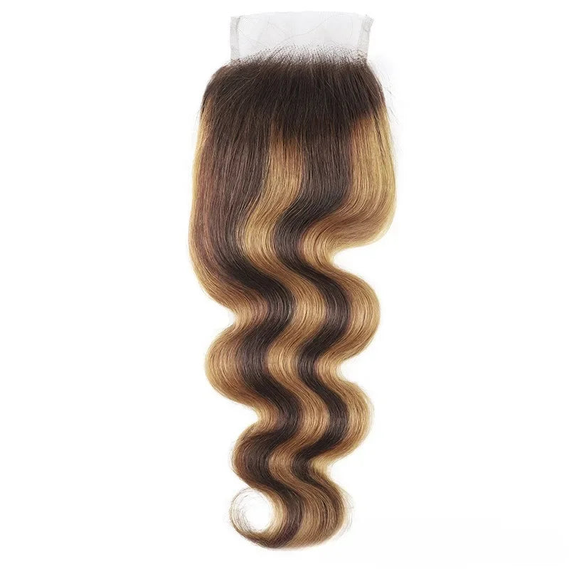 4x4 Lace Closure Human Hair 20Inch Highlight P427 Straight Body Wave Deep Kinky Curly Transparent Closure Brazilian Virgin Hair