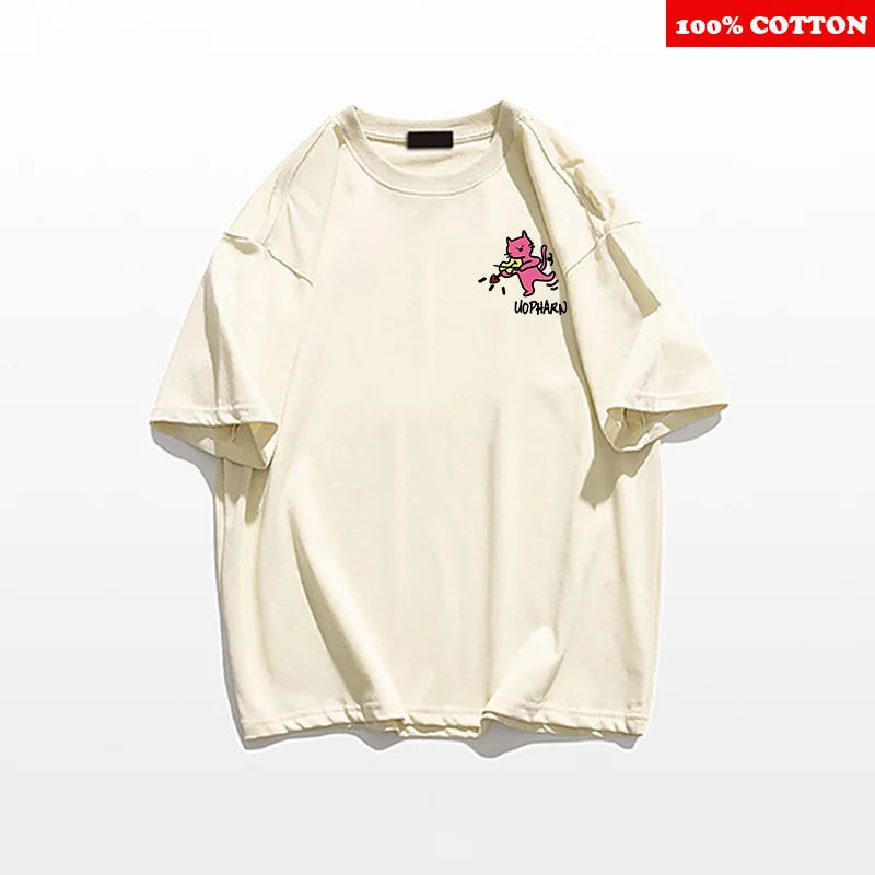 ins Cute Cartoon Print T-shirt Women's Summer 2025 New 100% Cotton Short sleeves American style T-shirt Y2k Top Female clothing