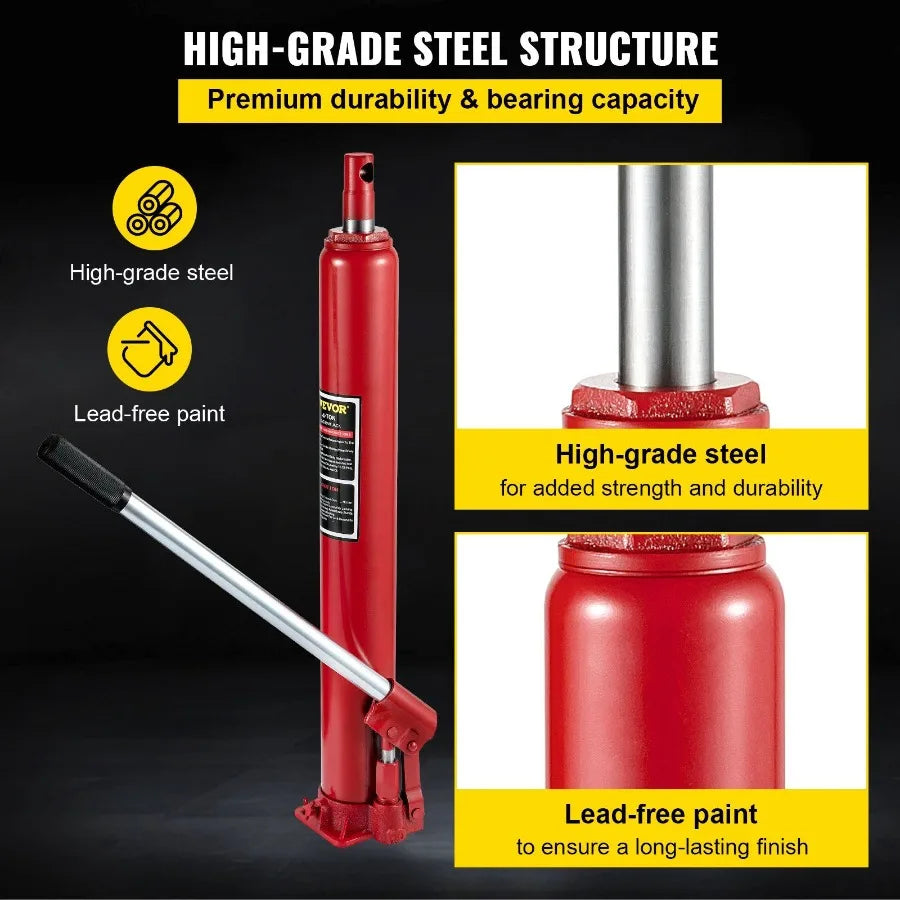 Hydraulic Long Ram Jack 4 Tons 8818 lbs Capacity with Single Piston Pump and Flat Base Manual Cherry Picker w Handle for Garag
