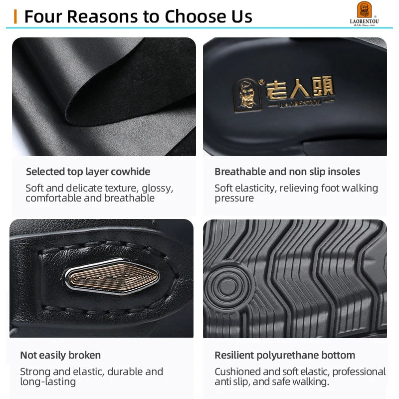 LAORENTOU slippers, men's genuine leather, Korean version, clip on flip flops, men's sandals, cowhide soft sole, anti slip