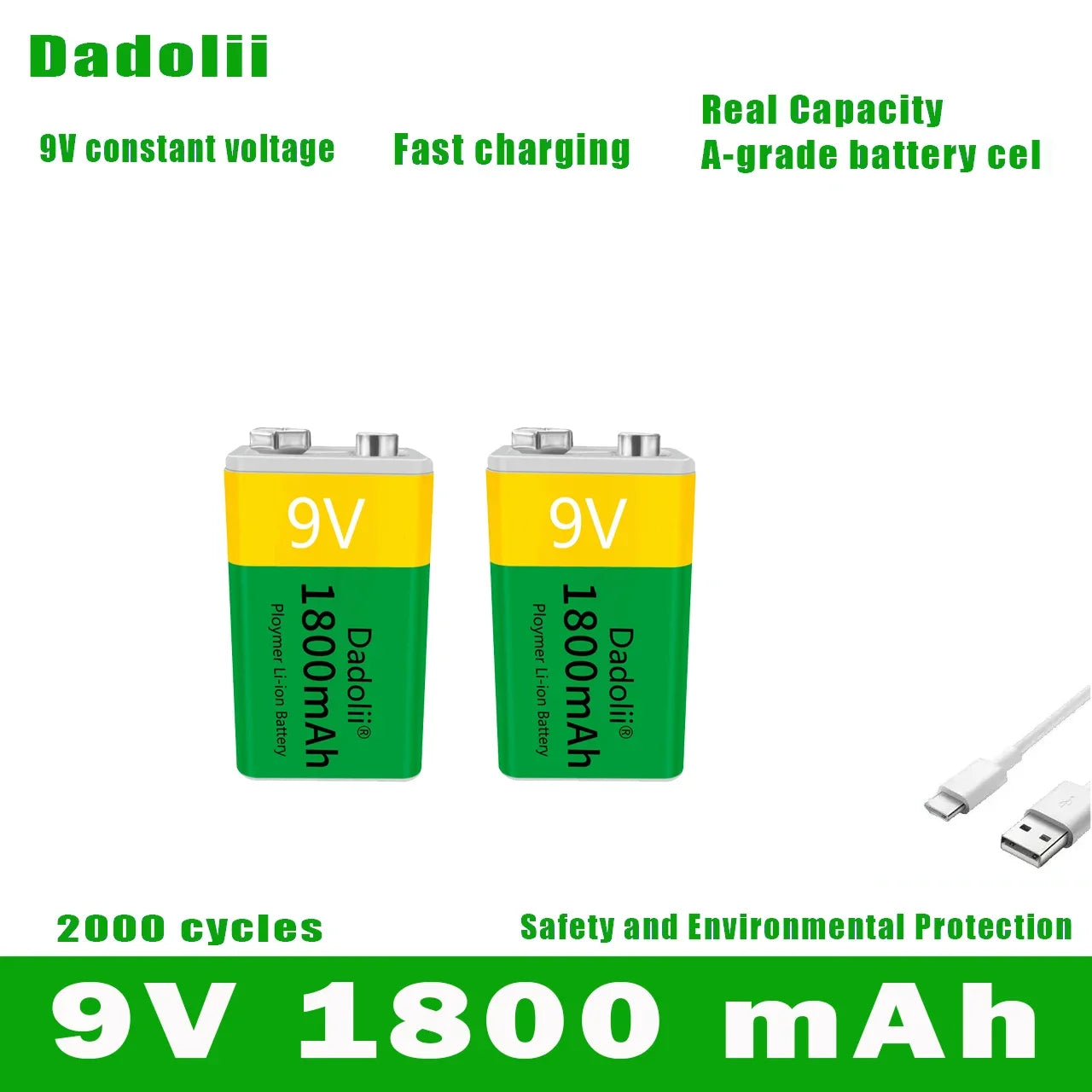 2024 9V 1800mAh li-ion Rechargeable battery Micro USB Batteries 9 v lithium for Multimeter Microphone Toy Remote Control KTV use