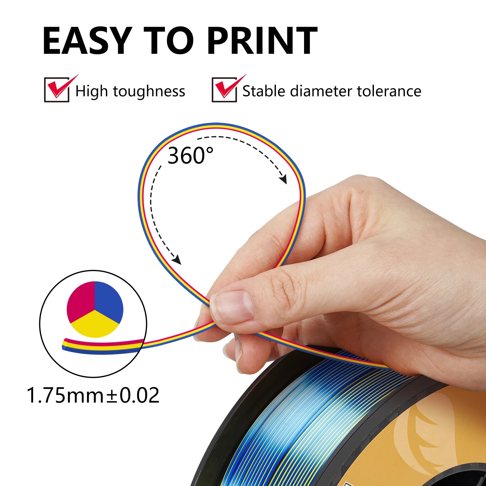 KINGROON Silk Tricolor PLA Filament 3D Printer 1.75mm 2.2 /8.8 lbs Silk PLA Filament Plastic Materials 3D Printing Special Color