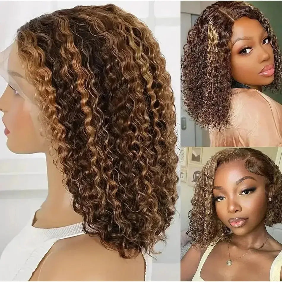 4/27 Deep Water Wave Short Bob Wig Highlight Curly 13x4 Lace Front Brazilian 100% Real Colored Human Hair 7x5 Glueless Short Wig