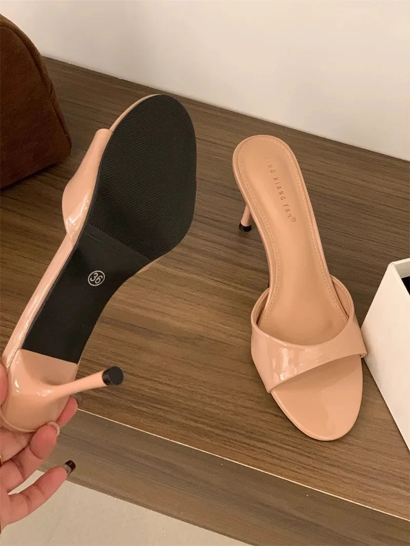 2025 Summer New Brand Women Slipper Fashion Open Toe Slip on Slides Ladies Elegant Thin High Heel Dress Pumps Slides