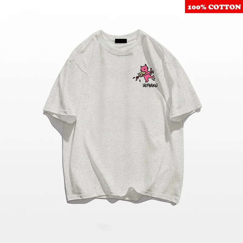 ins Cute Cartoon Print T-shirt Women's Summer 2025 New 100% Cotton Short sleeves American style T-shirt Y2k Top Female clothing