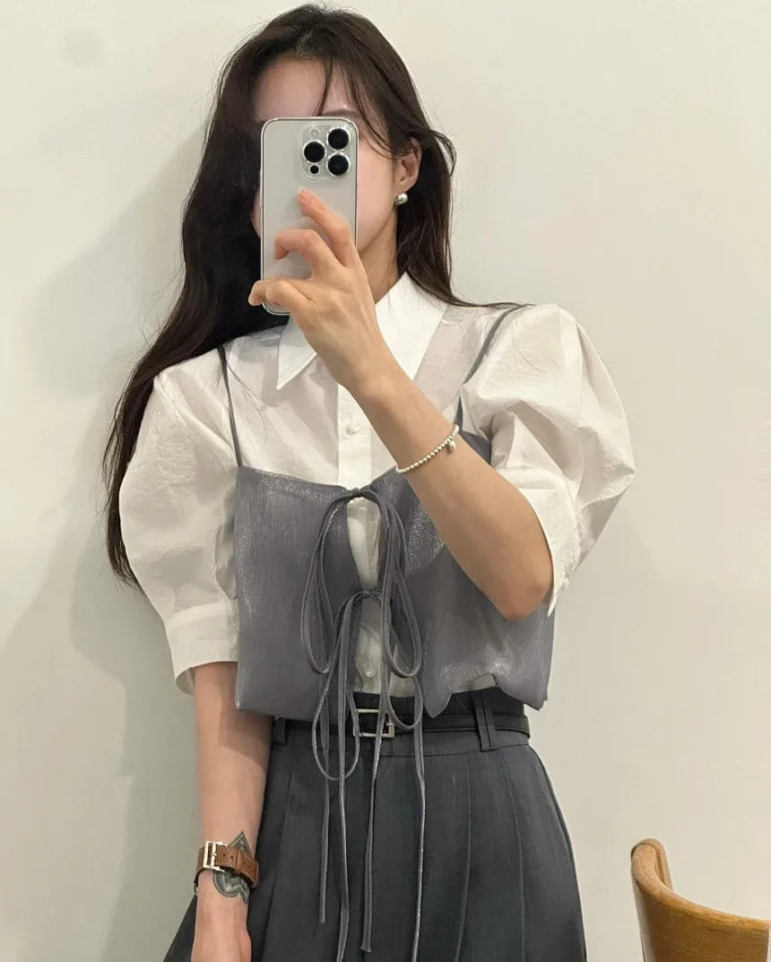 Chic Summer Loose ort Svel Vest Women's Faion Design Collar Tied Casual Versatile Layering Top Chinese Brand