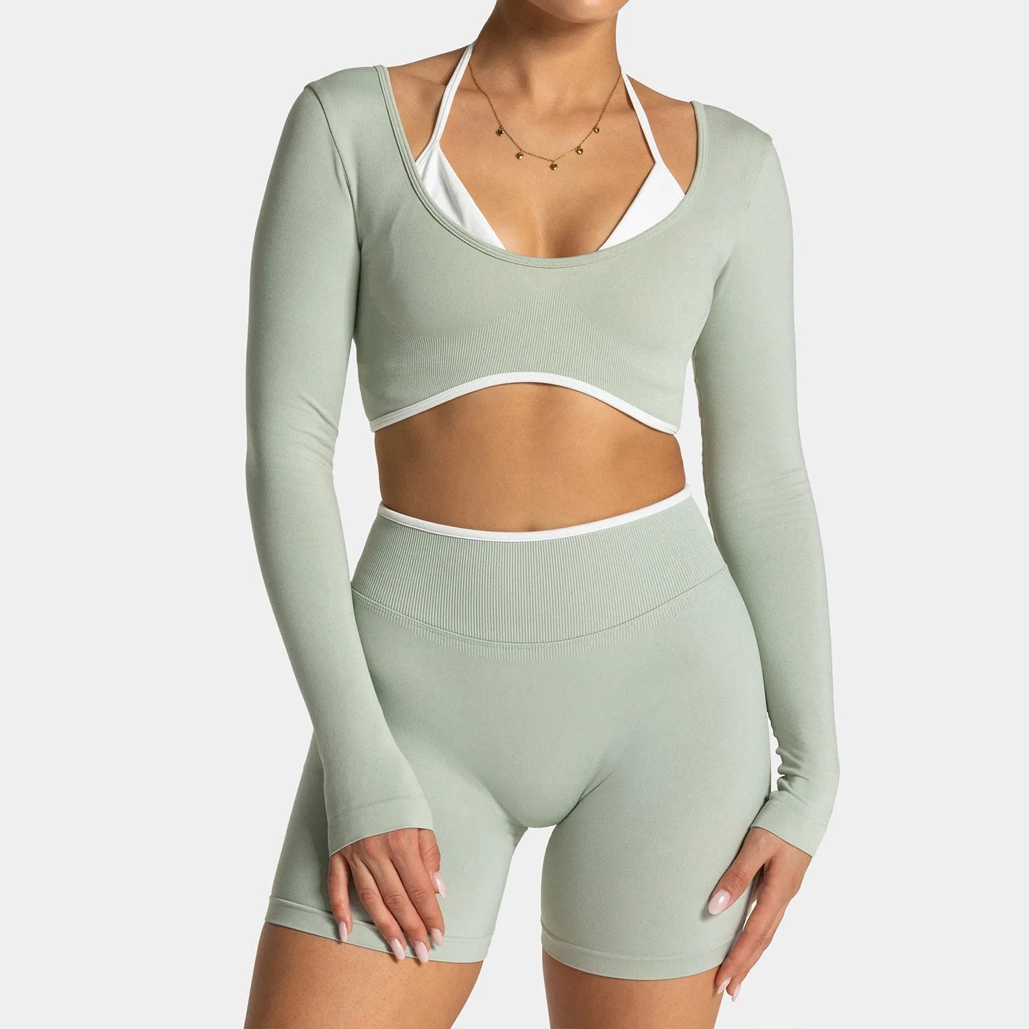 Seamless Fake Two-piece Long Sleeved Yoga Top  Women's Running and Fitness Sports Top Suit Top